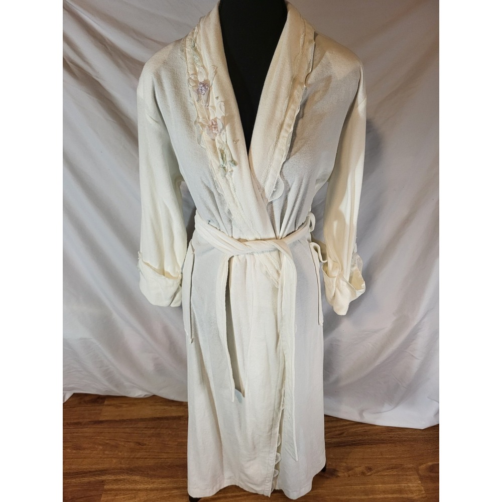 Vtge CINZIA LINEA INTIMA Sz S Taiwan‎ White Lace Floral  Terrycloth Robe
